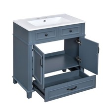 Blue 30'' Bathroom Vanity with Ceramic Sink, Solid Wood Cabinet, Soft-Close