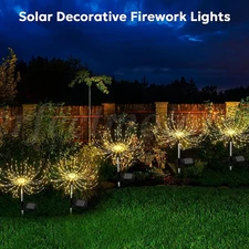 Solar Garden Lights Outdoor Waterproof Decorative, 6 Pack 120 LED Firework Warm