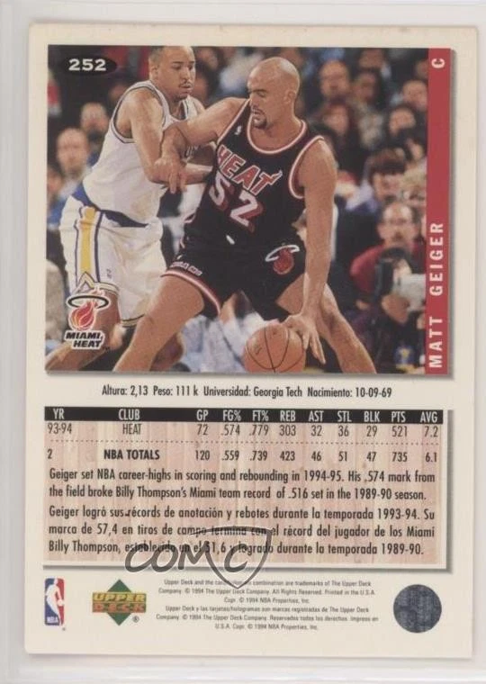 1994-95 Upper Deck Collector's Choice International Spanish Matt Geiger #252 - Image 2 of 2