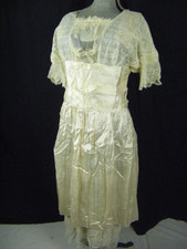 Antique Edwardian Ivory Silk Lace Wedding Dress n Garter-Bust 36/2XSAS-IS
