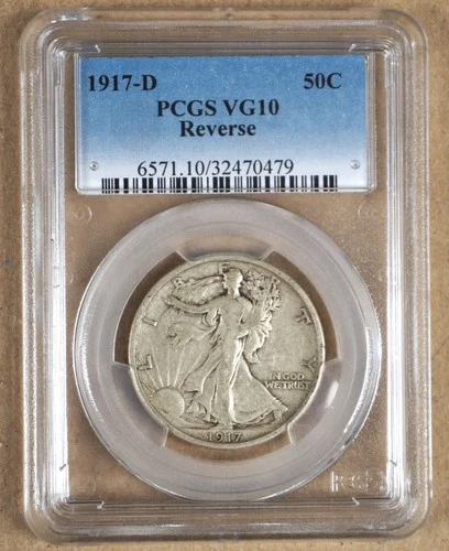 1917-D REVERSE MINT MARK WALKING LIBERTY HALF DOLLAR PCGS VG10 470479