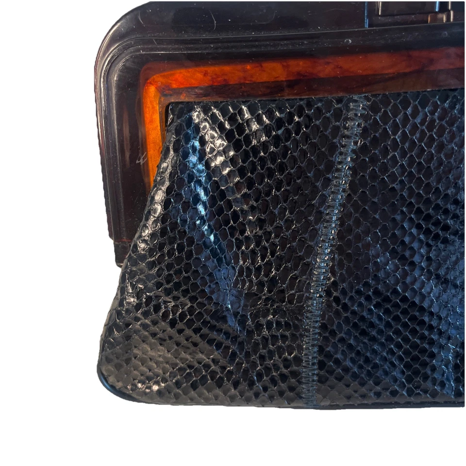 Margolm Black Python Snakeskin Tortoise Bakelite Clutch Purse Bag Italy Vtg 70’s - Image 2 of 4