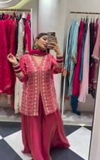 Stylish Heavy Simar Silk Pink Top Palazzo With Dupatta For Women Functional