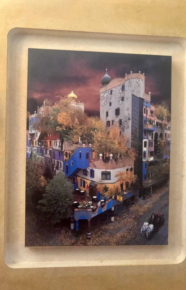 Hundertwasserbild aus Holz Hundertwasserhaus in Wien 29 x 34 cm wie NEU! Selten - Bild 2 von 4