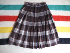 VTG 50s 60s Brown Gray Plaid Wool Talon Boho Pleated 27W USA Skirt Womens