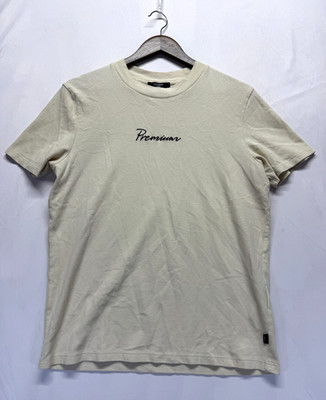 Jack & Jones T Shirt Mens Large Cream Textured Embroidered Premium Script Logo
