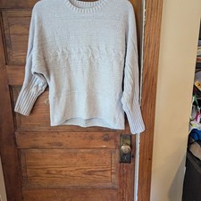 Pink Rose Cream Gray Crew Neck Sweater with Textured Knit