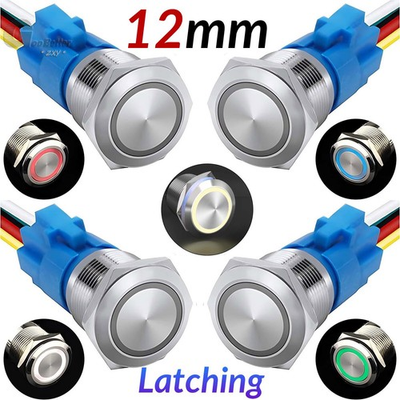 #ad 12mm LED ON OFF Waterproof Stainless Steel Latching Push Button Ring Switch $165.38