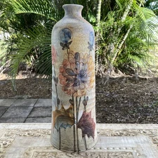 Vintage Modigliani Art Pottery 13.5" Tall Bottle Vase Signed Lazzaro * XLNT!