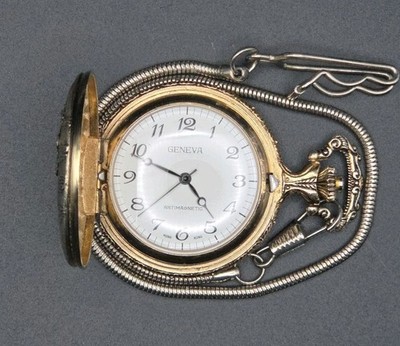 Geneva 47mm Old Auto Car Wind Up Pocket Watch 15'' Chain Winds Up & Runs Great 