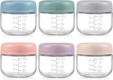 6 Pack 4 oz Glass Baby jars with Airtight Lids, Glass Baby Food Storage