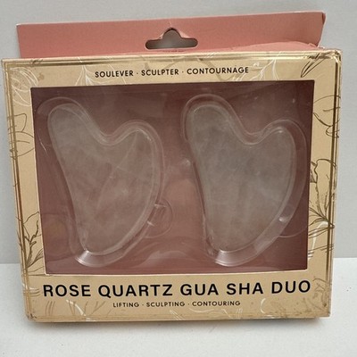 Rose Quartz Crystal Gua Sha Massager Face Lifting Tool Love Heart Duo