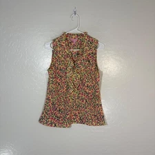 Lilly Pulitzer Blouse Womens Small Yellow Pink Floral Ruffle Sleeveless Top