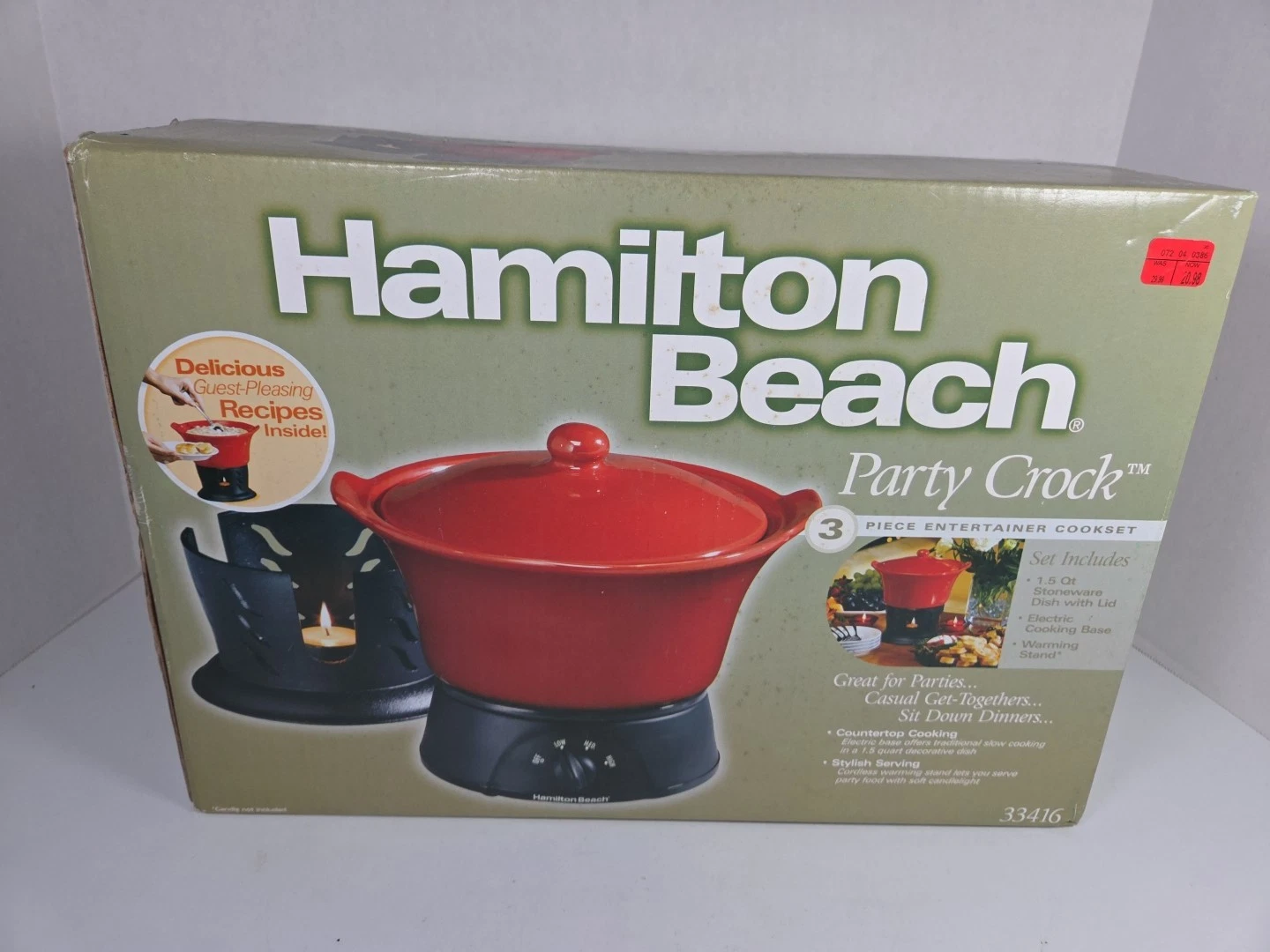 Hamilton Beach Party Crock Pot 1.5Qt Stoneware Cookset Red New NIB
