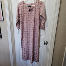 Yavi Kurta Pink Black Print Cotton 43" Long Kurta size XS NWT India