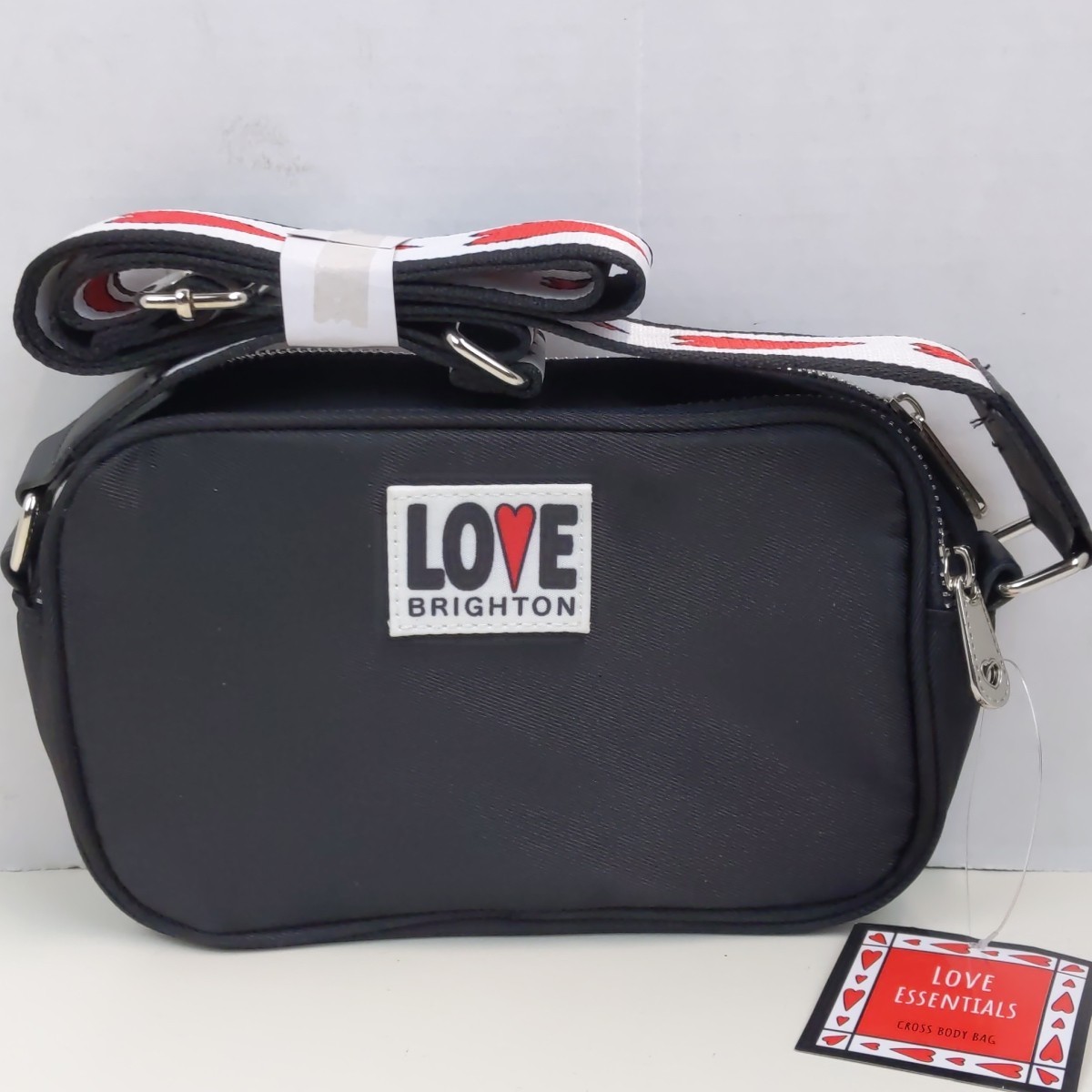 Love Brighton Love Essentials Crossbody Bag Black Heart Strap NWT