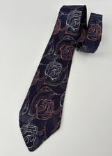Vtg 30s Silk Brocade Necktie Roses Blue Pink Silver Tie Cravat Floral L48" W3"