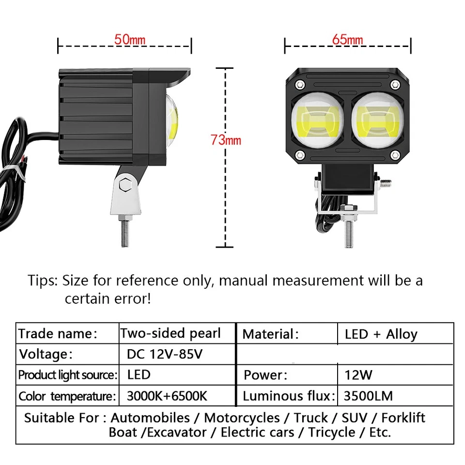 For DC12-85V Motorcycles/Cars/ATV Square Double Lamp Bead Headlight Spotlight - Image 4 of 4