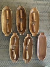 Vintage Wooden Corn on The Cob Holders Set 6 Bowls, 5 sets of holders