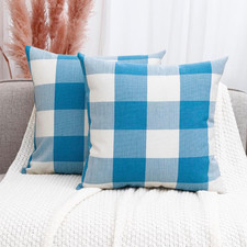 Light Blue and White Buffalo Plaid Summer Outdoor Pillow Covers 18x18 Set of 2,