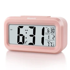Pink Digital Alarm Clock Battery Operated Snooze Night Light Small Bedroom
