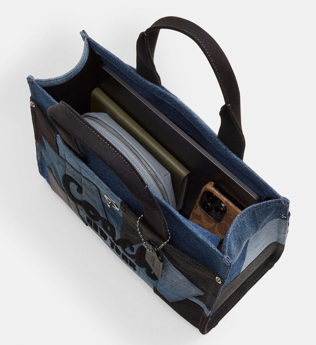 バッグ Coach Hampton Denim Patchwork Satchel Coach hampton denim patchwork - Gem