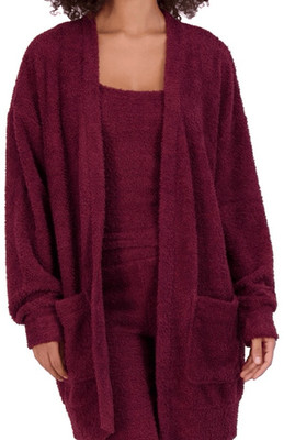 Steve Madden Women's Chenille Cardigan & Scrunchie Set - Zinfandel Size S