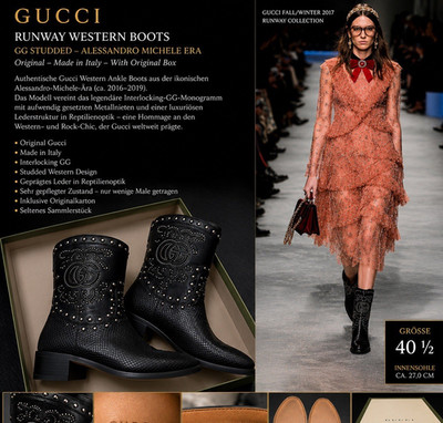 Gucci GG Studded Western Biker Stiefel Leder schwarz EU 40,5 mit Box