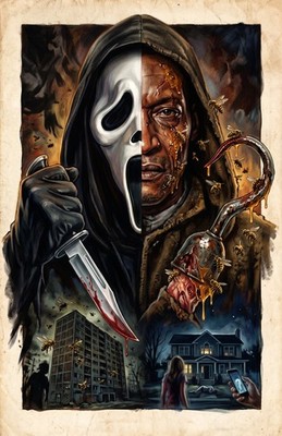 Candyman Tony Todd Hook Fur Coat Scream Ghostface Mashup Horror Poster