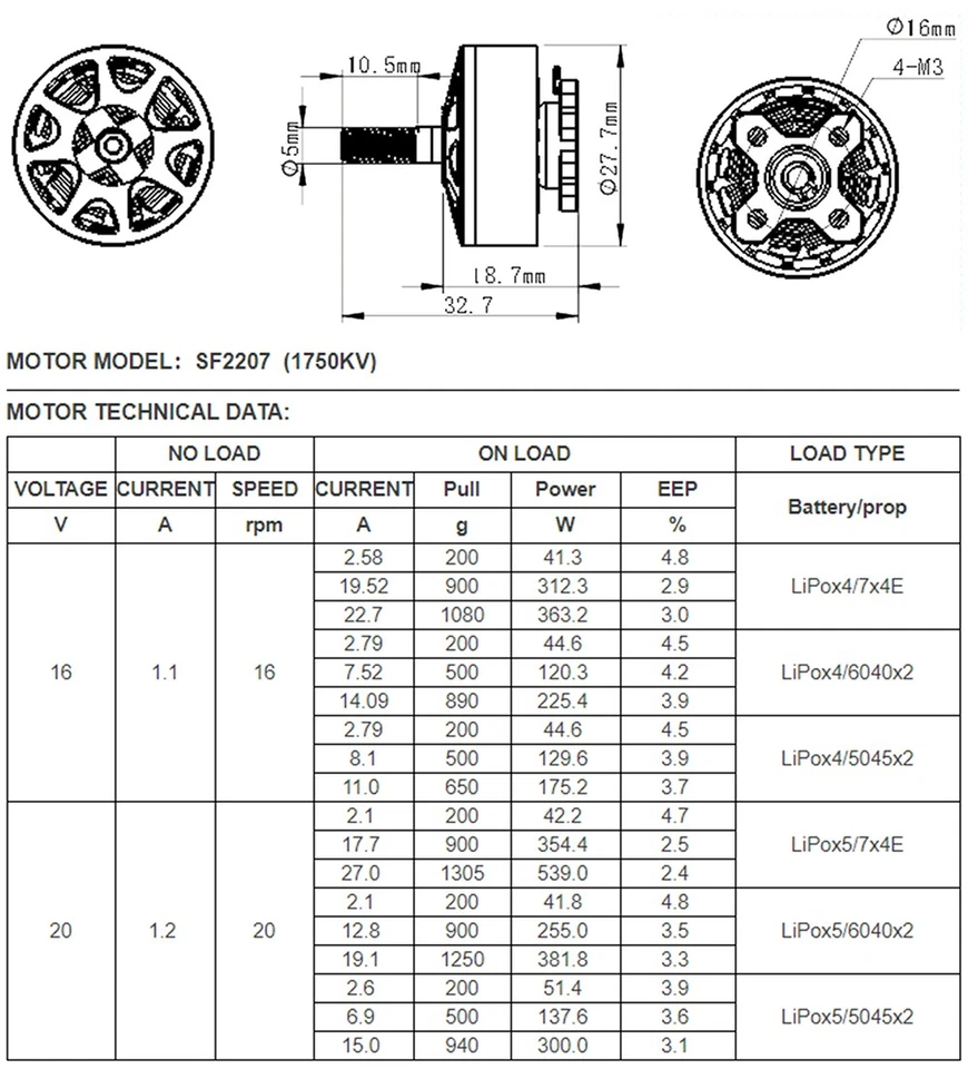 DYS SUN FUN 2207 1750KV 2450KV 2750KV CW Rosca para RC FPV Drone Motor Sin Escobillas Foto 3 de 4