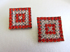 Outstanding Czech Vintage Style Glass Rhinestone Button   Red & Crystal     #A14