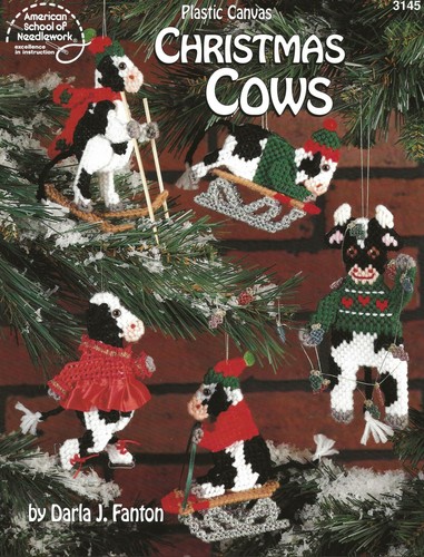 Christmas Cows Plastic Canvas Ornaments Centerpiece Boutique Cover Doorstop NEW - Picture 1 of 2