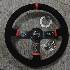 JDM 14Inch SPARCO Steering Racing Car Suede Leather Deep dish Steering Wheel