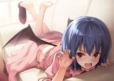 Anime blue hair remilia scarlet blushing wings red eyes Playmat Gaming Mat