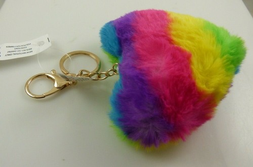 Bling key bag bling Key chain keychain charm fluffy rainbow heart plush - Picture 3 of 7