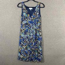 Anthropologie Moulinette Seours Silk Apple Dress Womens Size 6 Blue Oak V-Neck