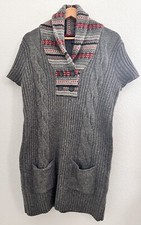 Tommy Hilfiger Gray Tunic Sweater Dress XL Wool Blend S/S Shawl Collar Pockets
