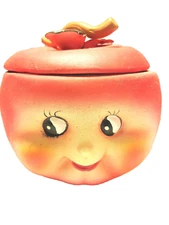 Vintage Anthropomorphic Apple Covered Candy Dish, 5" Tall, 5" Wide