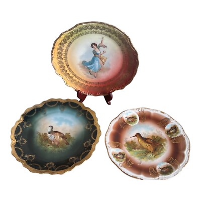 THREE ANTIQUE HAND-PAINTED AND SIGNED VICTORIAN CABINET PLATES