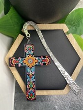 4.5 Handmade Silver-tone Metal Hook Bookmark With 3 Acrylic Cross 242