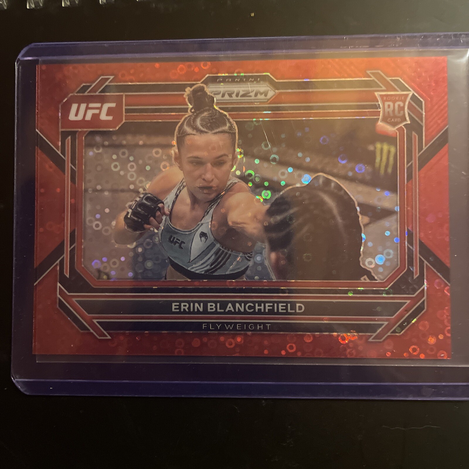 2023 Panini Prizm UFC #12 Erin Blanchfield Red Disco Prizm Rookie Card #d /99