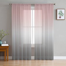 Ombre Pink Grey Sheer Curtains 63 Inches Length 2 Panels Set Chiffon Curtain ...