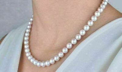 AAAAA Grade Japanese Akoya Pearl Necklace - 9-10mm White Pearls, 18" Chain With 14K Gold Clasp