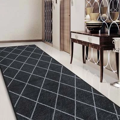 Läufer Teppich Teppichläufer Wohnzimmer Feinschlingen Vintage Cosenza Schwarz - Bild 1 von 4