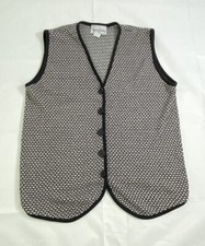 Diane Von Furstenberg Black & White 100% Cotton Sweater Vest Large Button Up Usa