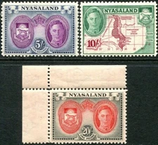 Nyasaland 1945 KGVI  The Three Top Values   SG.155/157 Mint (Hinged)  Cat:£60+