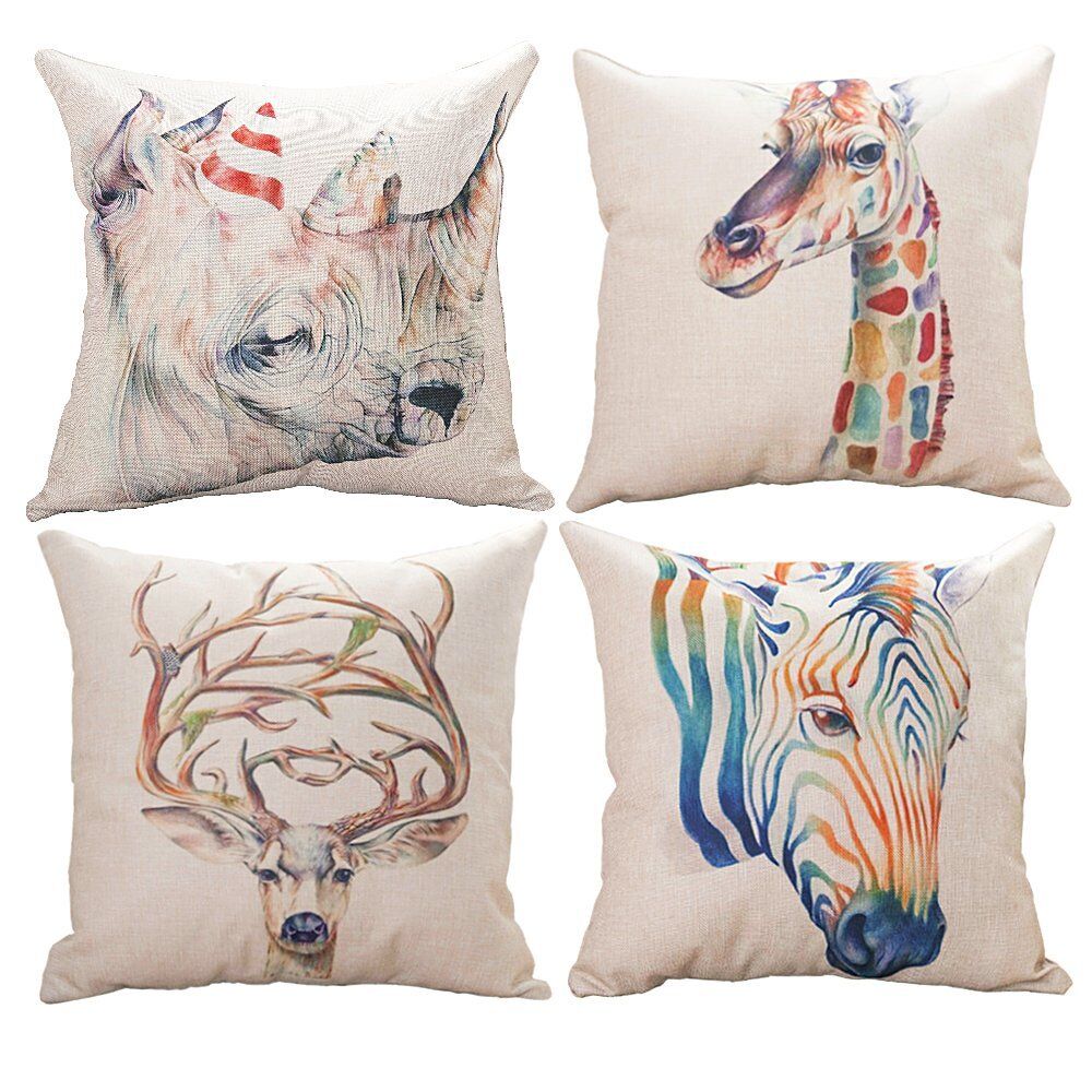 Animal Colorful Dog JOEJISN Throw Pillow Covers Cotton Linen Couch Pillow Cover Sofa Home Decor 18x18 Inch Set of 4 