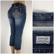 Miss Me Jeans 28 Signature Cuffed Capri Cotton Blend Stretch Embellished Rare