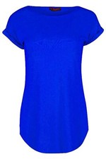 LADIES CURVED HEM JERSEY PLAIN TOP WOMANS ROUND NECK TURN UP CAP SLEEVE T SHIRT