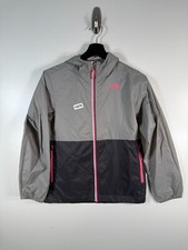 The North Face Kids Girls Full Zip Hooded Windbreaker Jacket Gray Sz L 14-16